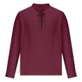 thumbnail image 3 of Mens Long Sleeve Shirts Lace Up Stand Collar Hippie Clothes Renaissance Pirate Tops Medieval Costume, Wine, S, Men's Gifts for Birthday!, 3 of 6