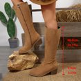 thumbnail image 4 of Bnwani Boots Women Fall Winter Pile Toe Mid-Heel Thick Chunky High Mid-Calf Versatile Comfortable Retro Suede Boot Yellow Size 7.5, 4 of 9