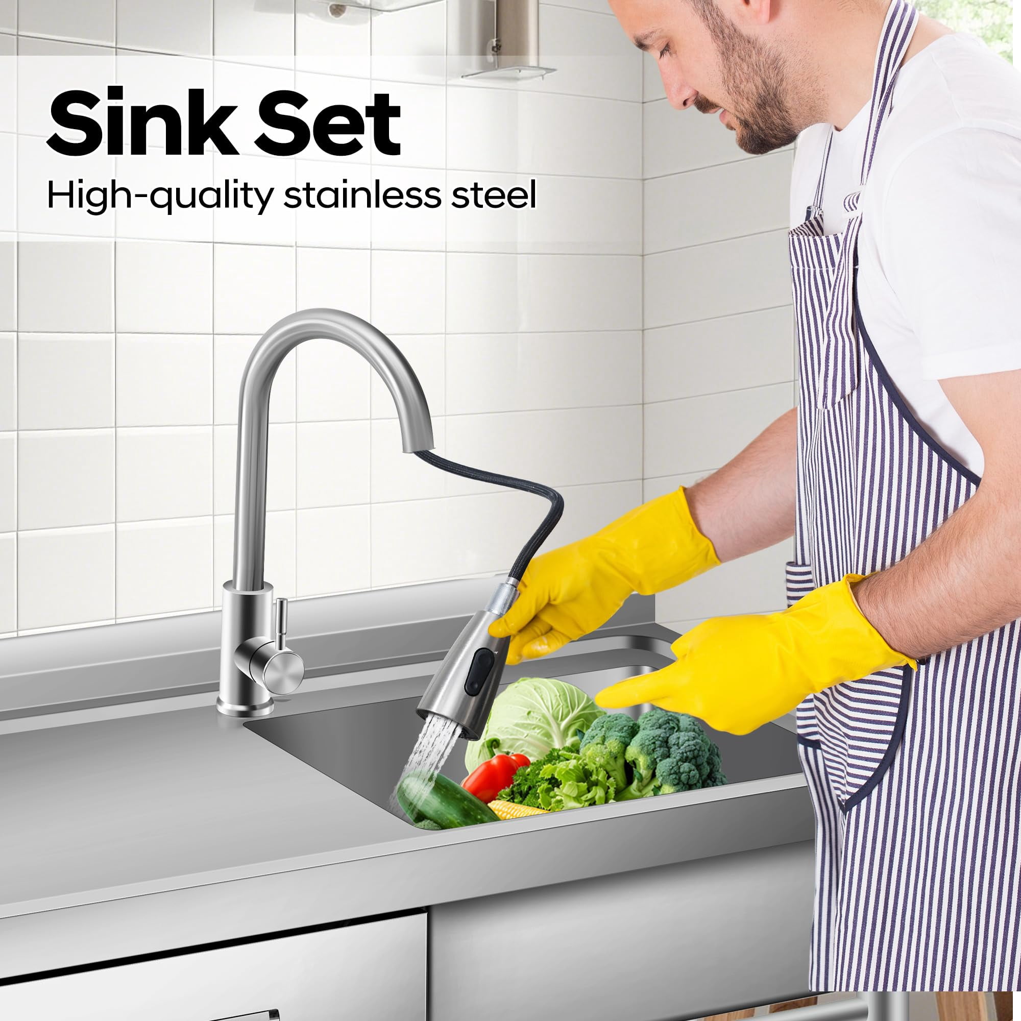 Accreate 39 Inch Single Bowl Stainless Steel Utility Sink, Free Standing Unit with Drawer, Workbench, Storage Rack, Faucet & Full Plumbing Set
