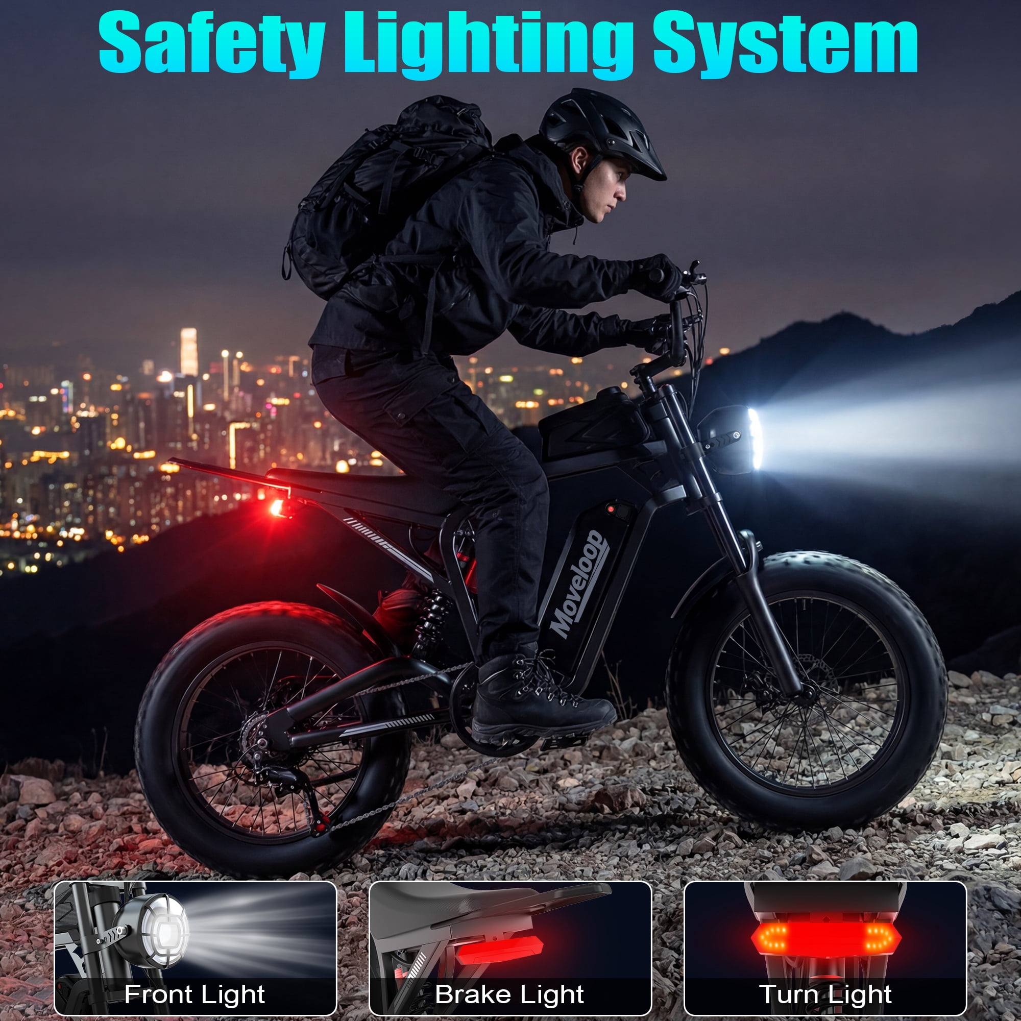 Moveloop Ebikes for Adults, 20"X4" Fat Tire Electric Mountain Bike, Peak 1500W Motor 48V 15Ah Removable Battery 7-Speed E-Bike, NFC Unlock, UL 2849, Age 16+