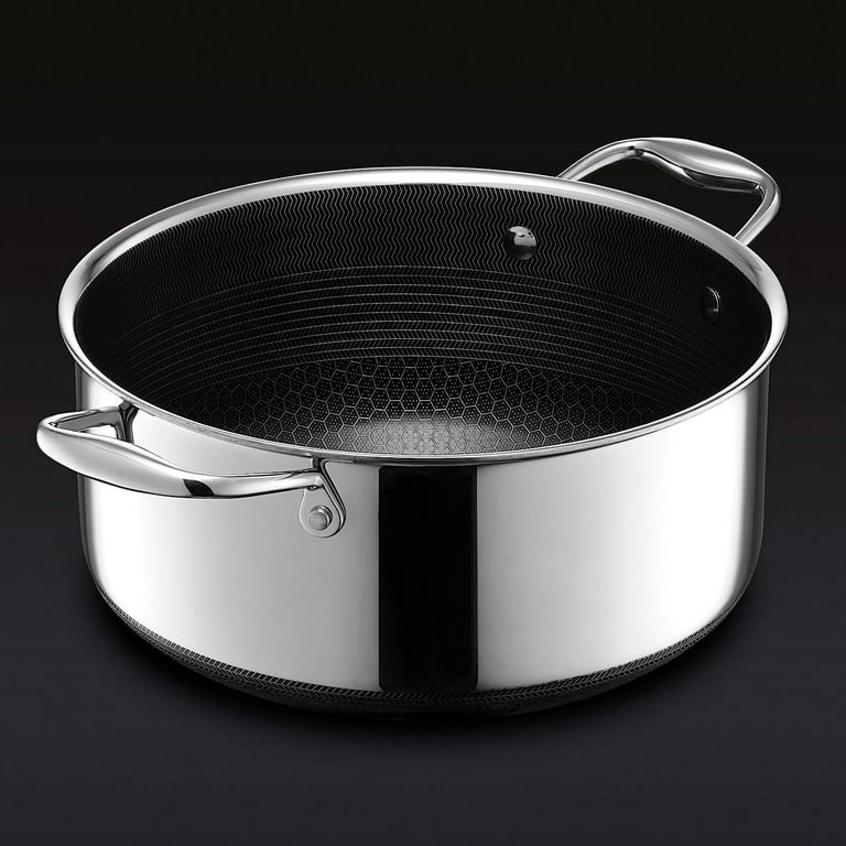 HexClad 2 Quart Hybrid Stainless Steel Pot Saucepan with 2 Quart, Silver