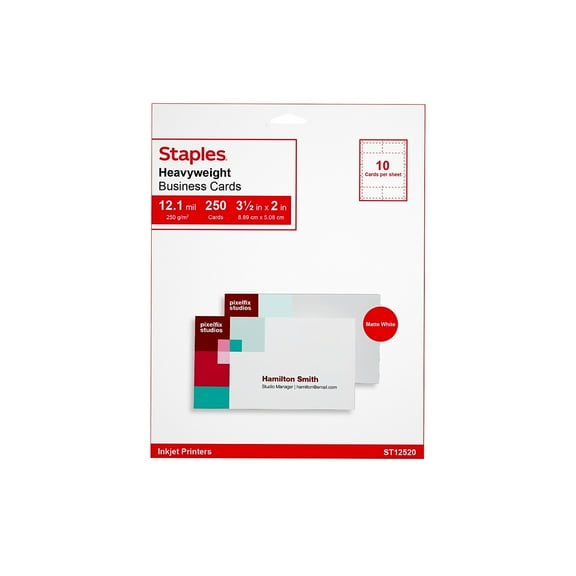 Staples Inkjet Business Cards 2" x 3 1/2" Matte White 250/Cards 12520
