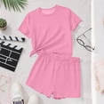 thumbnail image 4 of Ensemble T-Shirt et Short pour Filles, Haut à Col Rond Uni à Manches Courtes et Short, Tenue de Sport Décontractée Deux Pièces pour Enfants, 4 of 6