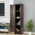 thumbnail image 2 of Costway Linen Tower Bathroom Storage Cabinet Tall Slim Side Organizer w/ Shelf Walnut, 2 of 11