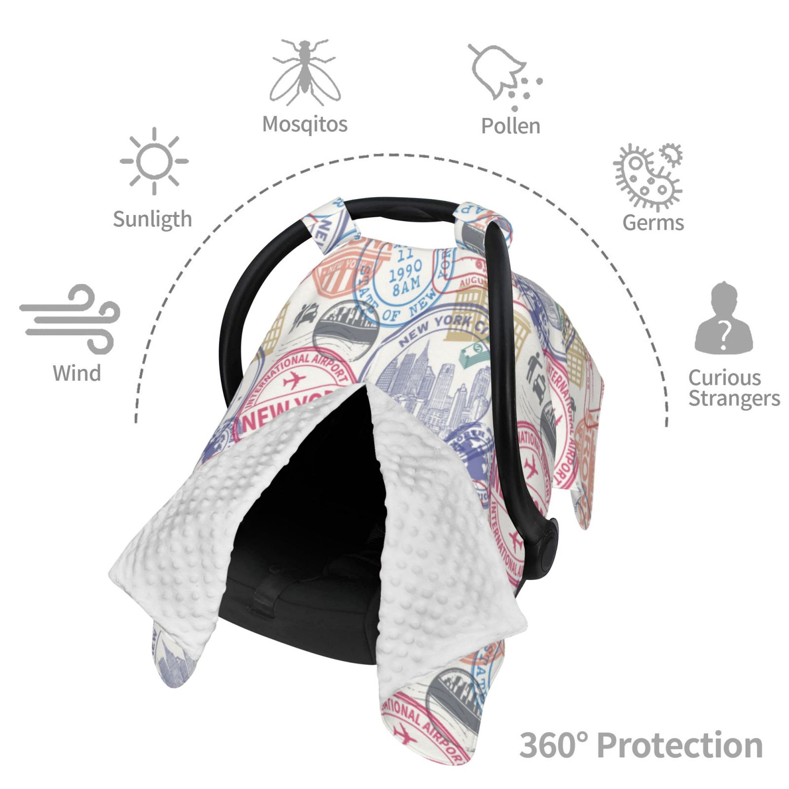 Car Seat Cover Baby - Postmark Pattern newyork Breathable Infant Car Seat Cover for Baby Carseat, Lightweight Comfort Baby Essentials Must Haves Newborn Stuff for Girl Boy