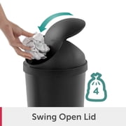 Sterilite Small Bathroom Trash Can, 3 Gallon Plastic Garbage Bucket Bin with Swing Top Lid, Black