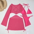 thumbnail image 4 of Umfun Chic Three-Piece Mesh Sheer Cover-Up Bikini Set with Gold Ring Cutout - Long Sleeve Beachwear for Vacation & Poolside Fashion, 4 of 9