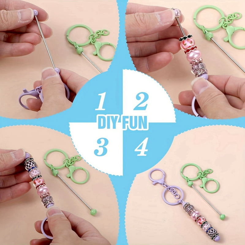 Beadable Keychains Bars Bulk Blank Beaded Metal Keychain for Craft DIY Gift Backpack Decoration Pendan