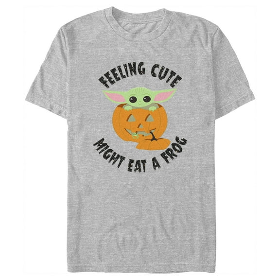 Men's Star Wars: The Mandalorian Halloween Grogu Jack-O'-Lantern Feeling Cute Might Eat a Frog Graphic Tee Athletic Heather Medium
