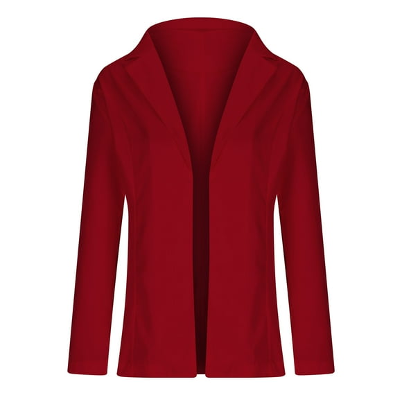 Virmaxy Cardigan Suit Blazer For Women Business Attire Solid Long Sleeve Suit Collar Slimming Cardigan Suit Coat Tops Lightweight Cardigans For Women Red XL