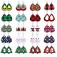 thumbnail image 2 of Pendientes de traje de cuero con copos de nieve navideños Pendientes de cuero con gotas de agua a cuadros rojos Joyas navideñas Opción de regalo versátil, 2 of 6