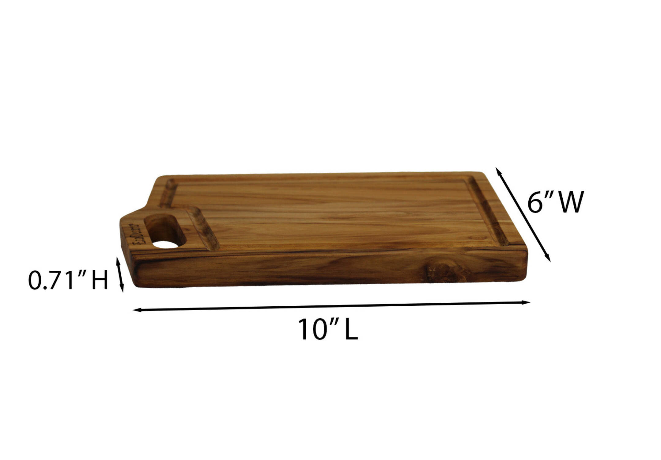 EcoDecors 10x6 Teak Edge Grain Cutting Board with Juice Groove  Handle