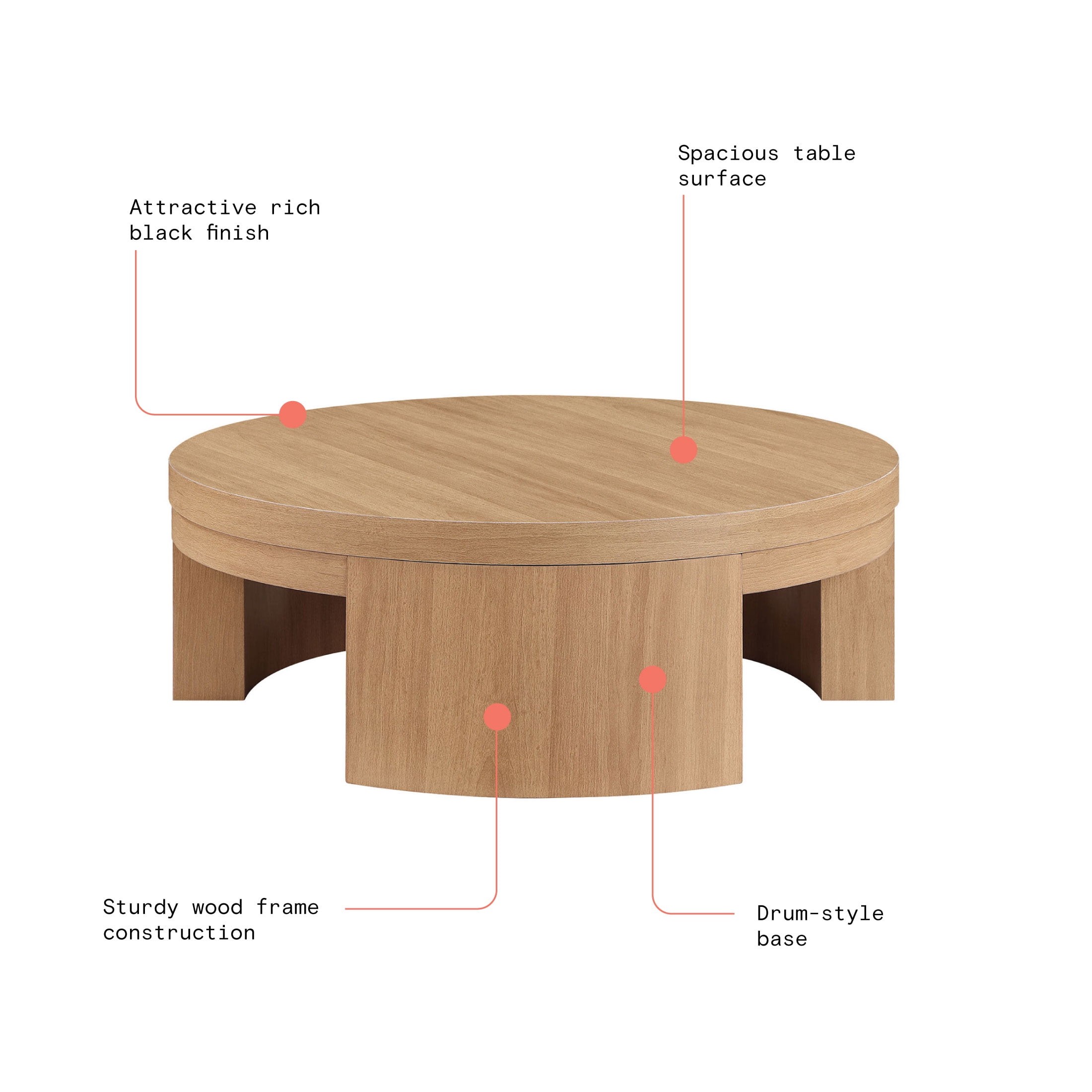 Beautiful Mod Round Coffee Table by Drew Barrymore, Warm Honey Finish