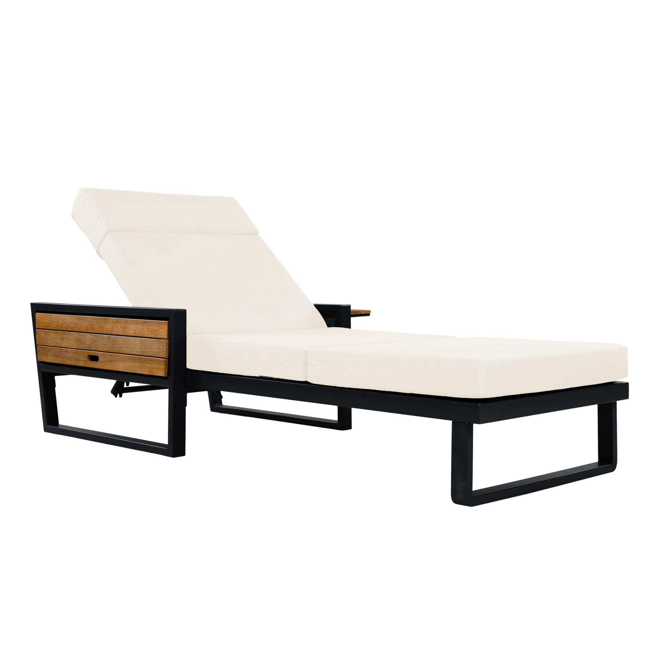 Christopher Knight Home Outdoor Chaise Lounge with 4-Fold Cushion, Adjustable Backrest, Black + Beige