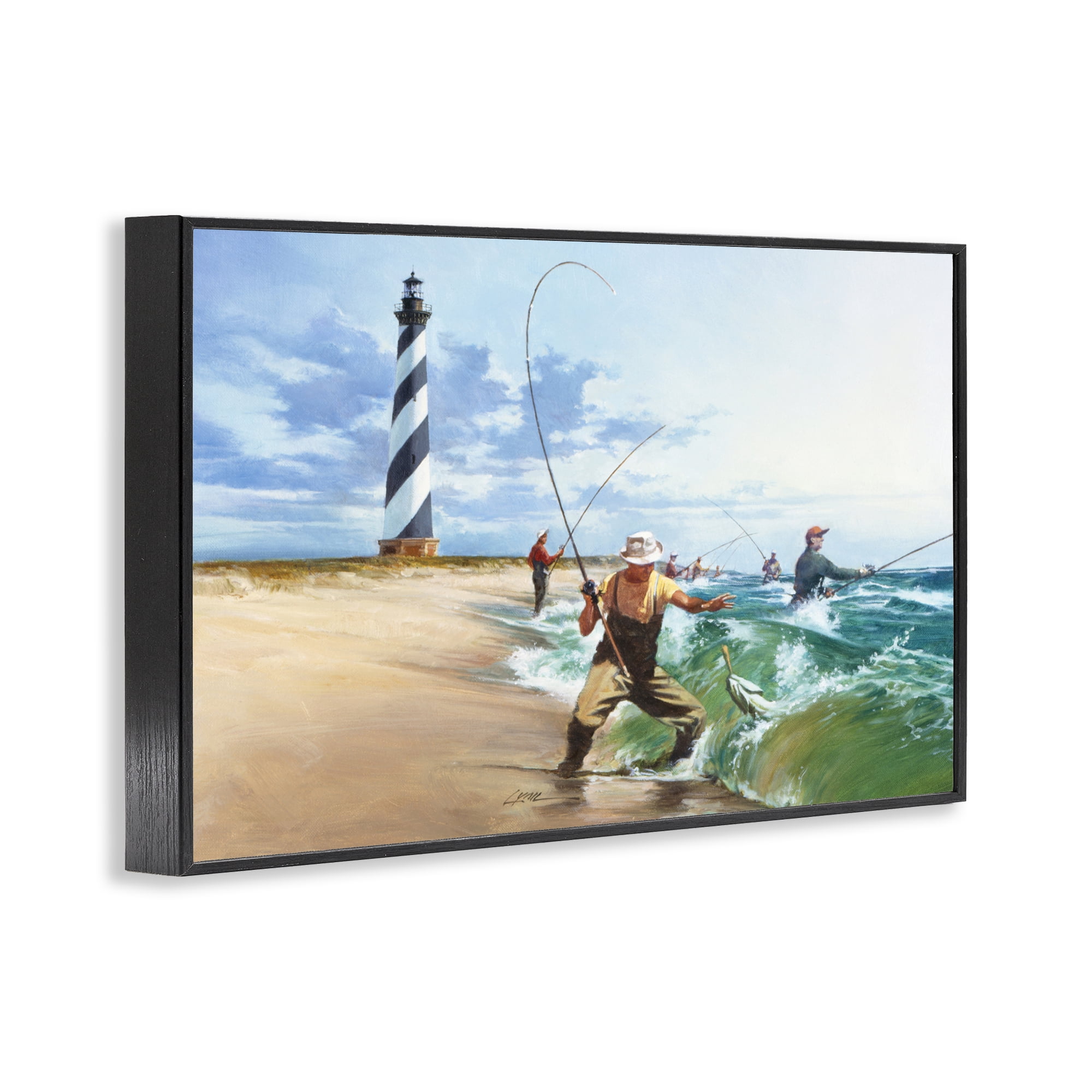Cape Hatteras Fishermen Black Framed Giclee Art, design by Wind River Studios