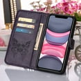 thumbnail image 5 of Decase iPhone 11 Case, Butterfly Patterned Wallet Case, Magnetic Folio Faux Leather with Wrist Strap Credit Card Holder Slots Kickstand Protective Cover For iPhone 11, Purple, 5 of 9