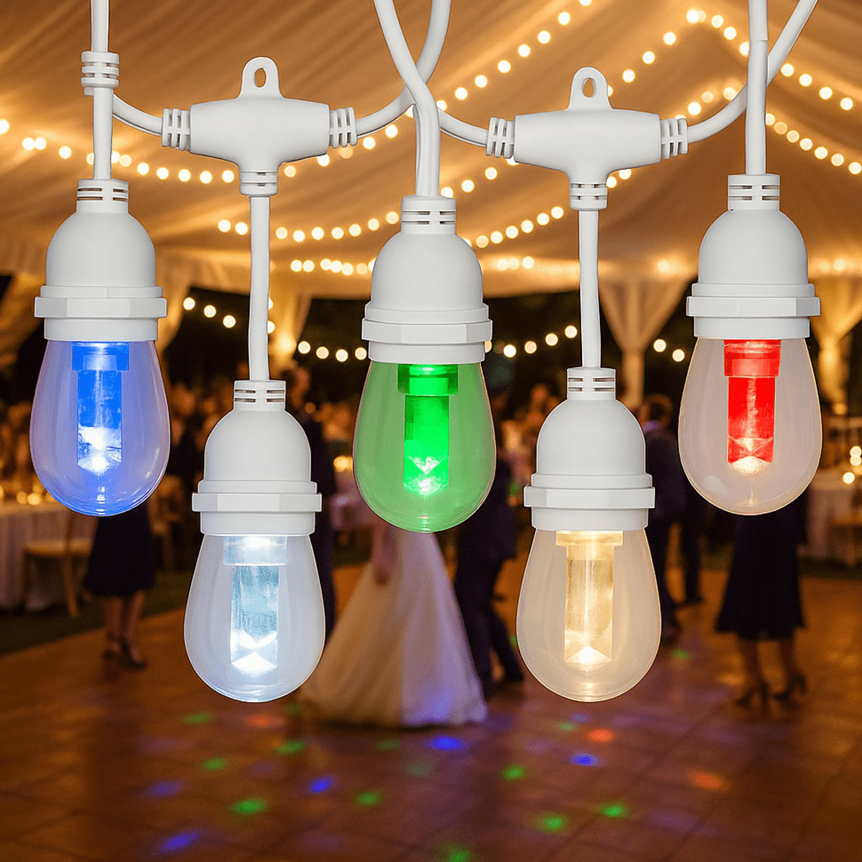 Novelty Lights 24 Feet S14 LED RGB+WW Color Changing Outdoor String Light Set (White Wire)