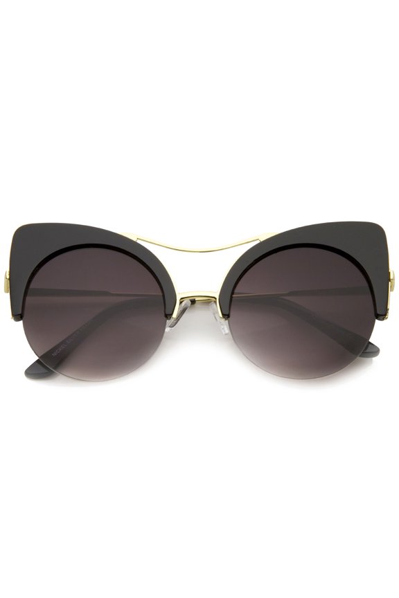 sunglassLA Unisex Women's Half-frame High Pointed Flat Lens Round Cat Eye Sunglasses (Black / Lavender) - 51mm