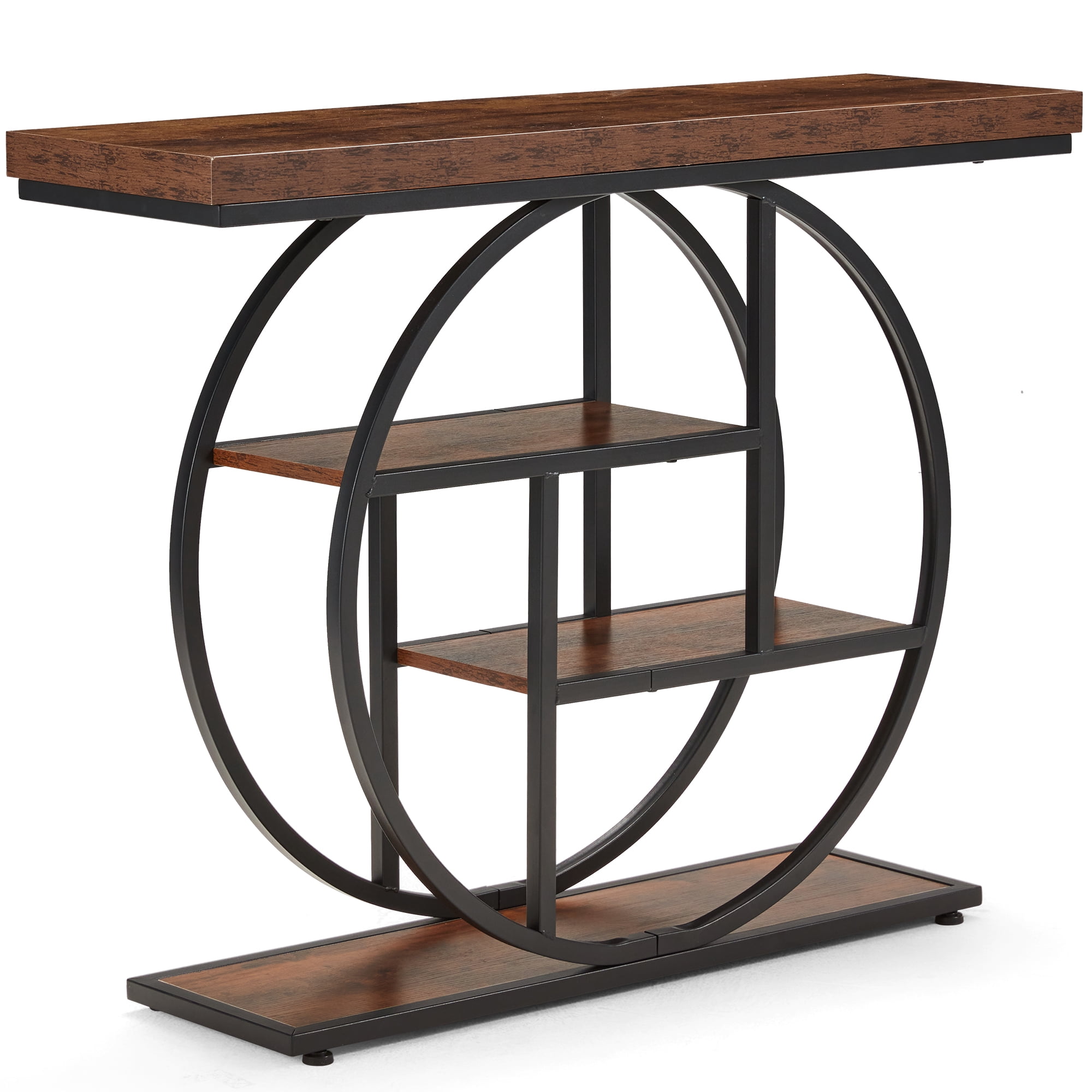 Erinnyees 4 Tier Console Table, 41.3" Entryway Table, Rustic Style Sofa Table, with Storage Shelves, Adjustable Foot Pad, for Hallway, Rustic Brown