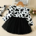 thumbnail image 4 of Vestido Para Niñas, Ropa Para Niñas Pequeñas, Moda Para Niños Pequeños, Lindo Vestido De Falda De Malla Con Estampado De Vaca Dulce De Manga Larga, Negro Odeerbi  LM103-9484, 4 of 7