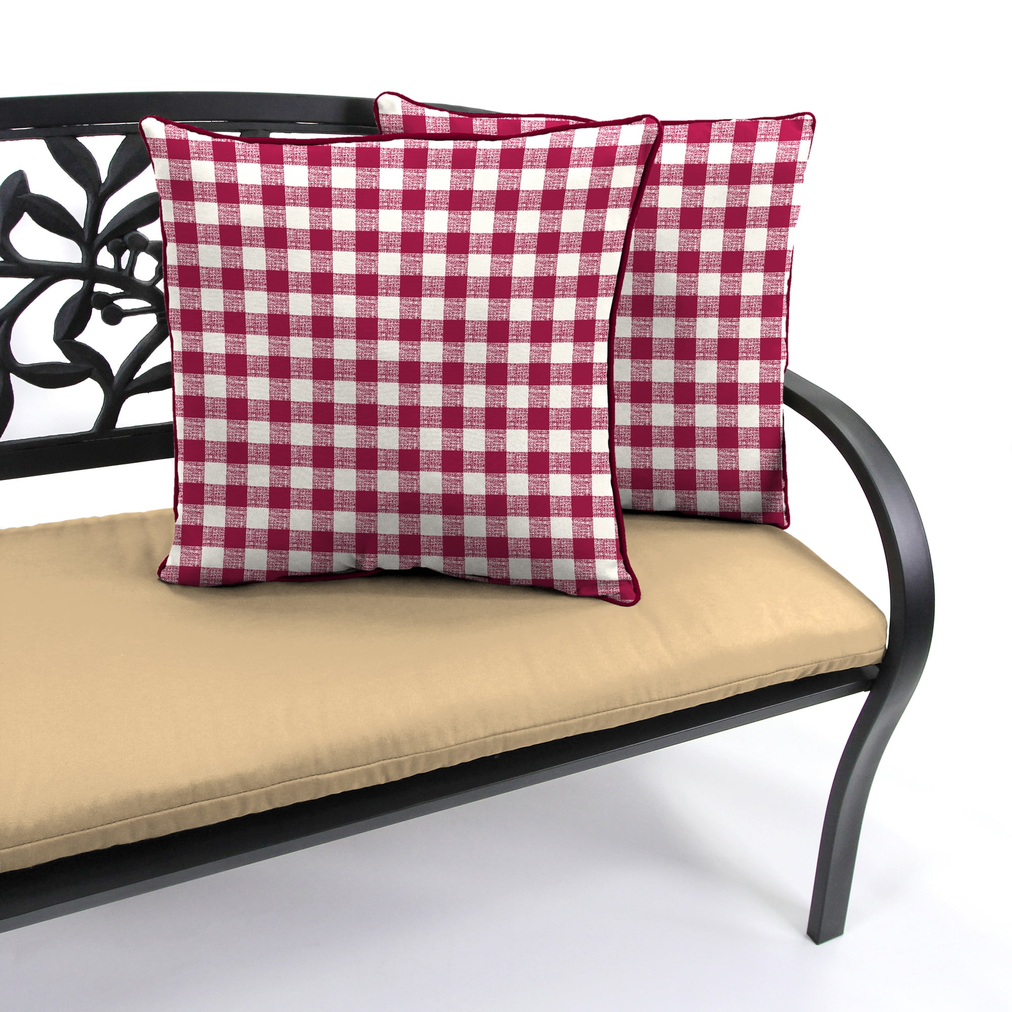 Mainstays Merlot Checkered Outdoor Throw Pillow, 16", Burgundy Plaid