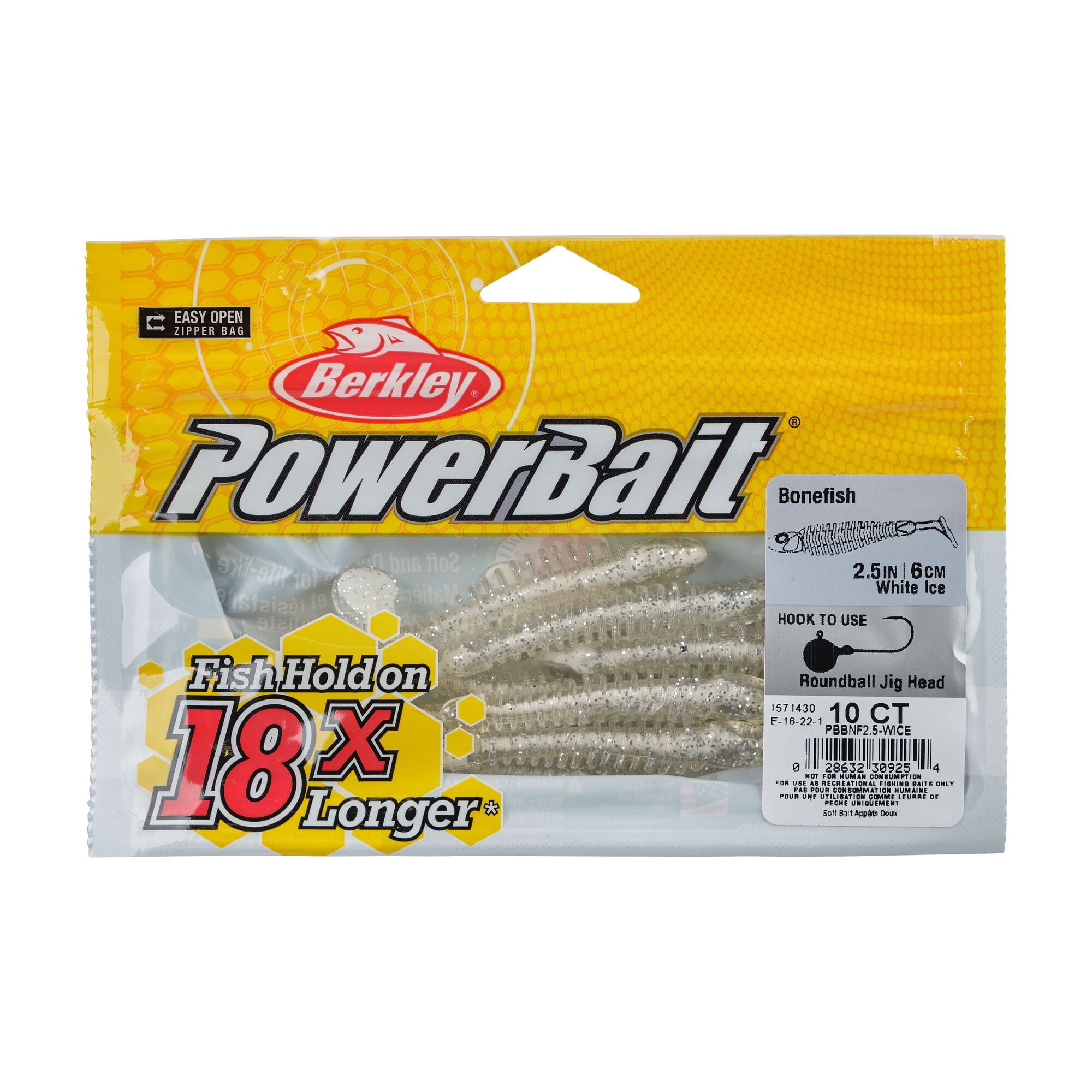Berkley PowerBait® Bonefish, 2.5 in, Swimbaits, White Ice (10 Count)