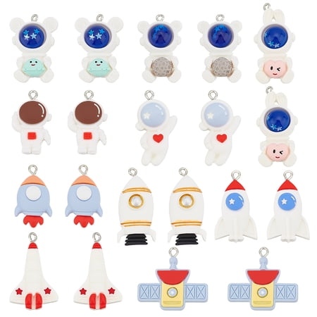 20pcs Spacemen Charms 10 Styles Rocket Resin Pendants Astronaut Satellite Pendants Universe Charms Dangle Loose Beads White Cute Charms
