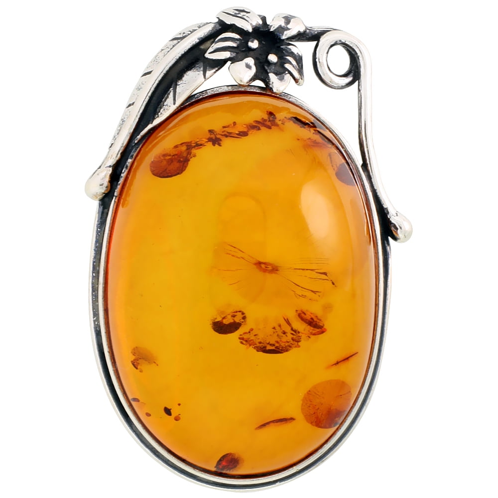 Sterling Silver Oval Russian Baltic Amber Brooch Pin, 1 5 8 inch wide by WorldJewels