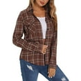 thumbnail image 5 of DondPO Jackets For Women Plaid Shirts For Women Long Sleeve Button Down Christmas Fall Jacket Plaid Shirts For Women Flannel Jacket Women Brown XL Clearance！, 5 of 6