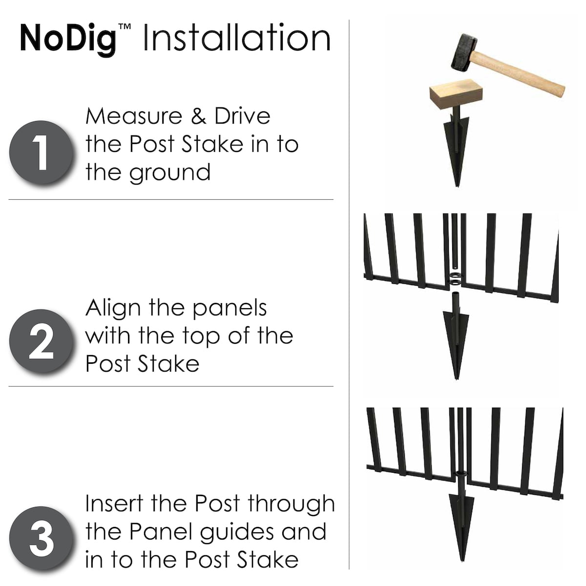 Yardlink Black Steel 3-Rail Fence Panel, 34 inch H x 47 inch W