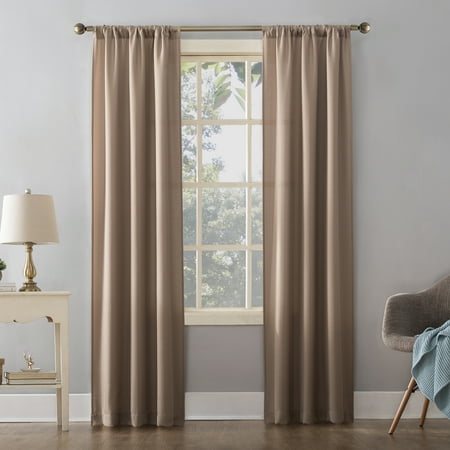 Mainstays Textured Solid Rod Pocket Curtain, Single Panel, Taupe, 38"W x 63"L