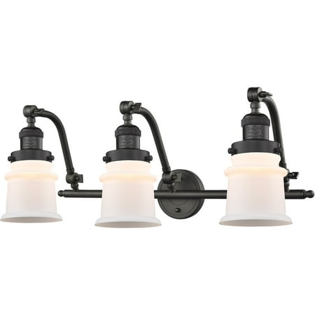 

Oil Rubbed Bronze Tone Bathroom Vanity 28 Wide Matte White Glass Steel/Cast Brass Medium Base LED 3 Light Fixture