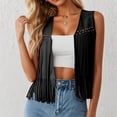thumbnail image 3 of Fringe Vest Women Western Cowgirl Jacket 70s Hippie Suede Rivet Open Front Outerwear Country Concert Tops, 3 of 9