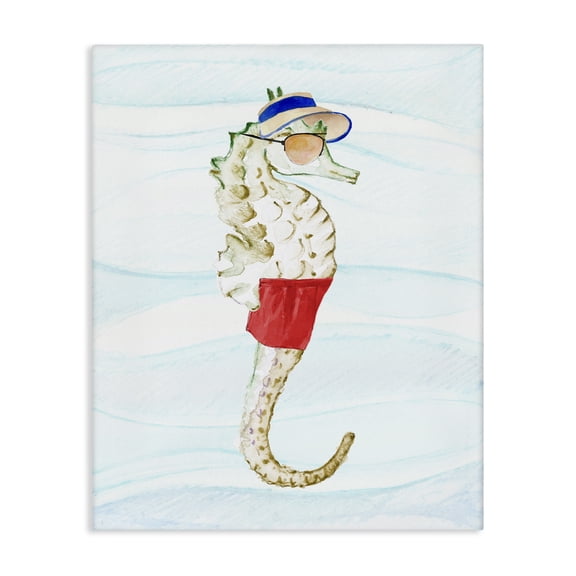 Stupell Industries Coastal Lifeguard Seahorse Funny Nautical Canvas Art, 16 x 20, by Lanie Loreth