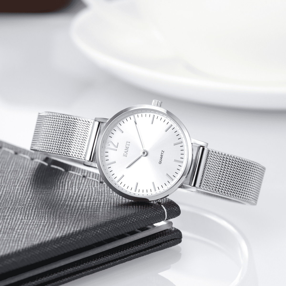 EAMTI Women's Bracelet Stainless Steel Watch, Fashion Minimalist Water Resistant Wristwatch for Women Ladies, White Case Silver Bracelet, 32mm Case