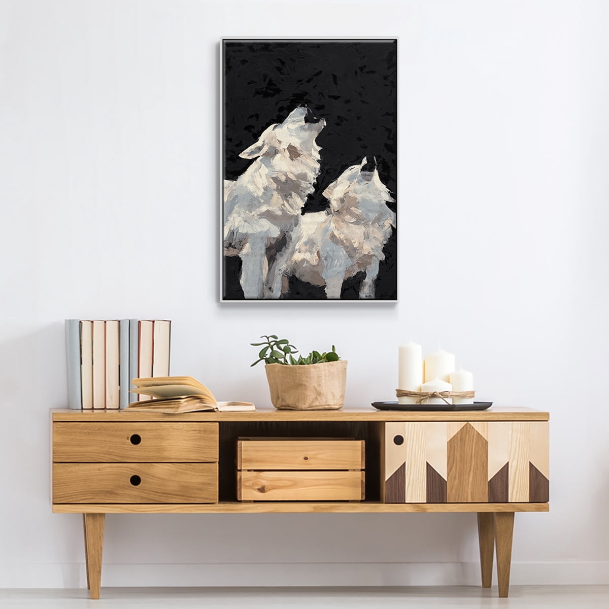 Midnight Wolves Framed Premium Gallery Wrapped Canvas - Ready to Hang - 17 x 25 - White Floating Frame