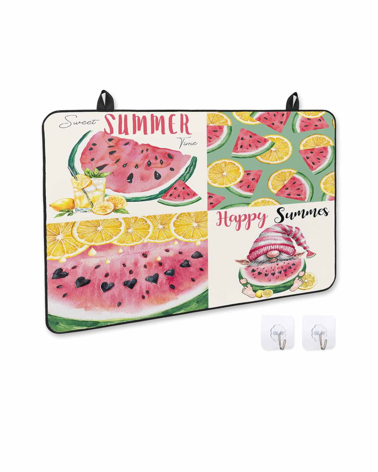 nqOlkjepod Large Induction Cooktop Protector Mat 28.5"x20.5", Red Watermelon Stove Top Covers for Electric Stove, Summer Yellow Lemon Gnome Pastoral Stove Burner Cover Mats, Glass Top Stove Cover