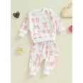 thumbnail image 3 of Musuos Baby Girl 2Pcs Fall Outfits 0-3Years Long Sleeve Bow/Floral Print Sweatshirt + Pants Set Toddler Clothes, 3 of 9