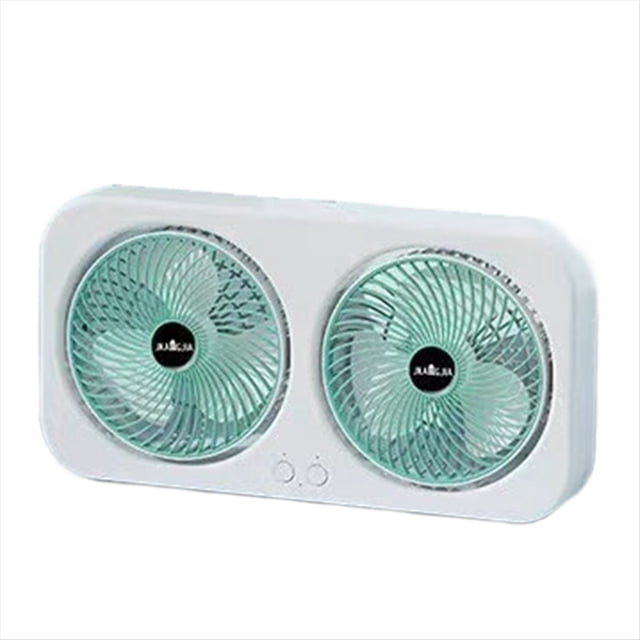 Ventilador de Escritorio de Doble Cabezal, Recargable por USB Tipo C, Silencioso, para Colgar, con 3 Velocidades Ajustables, Color Verde.