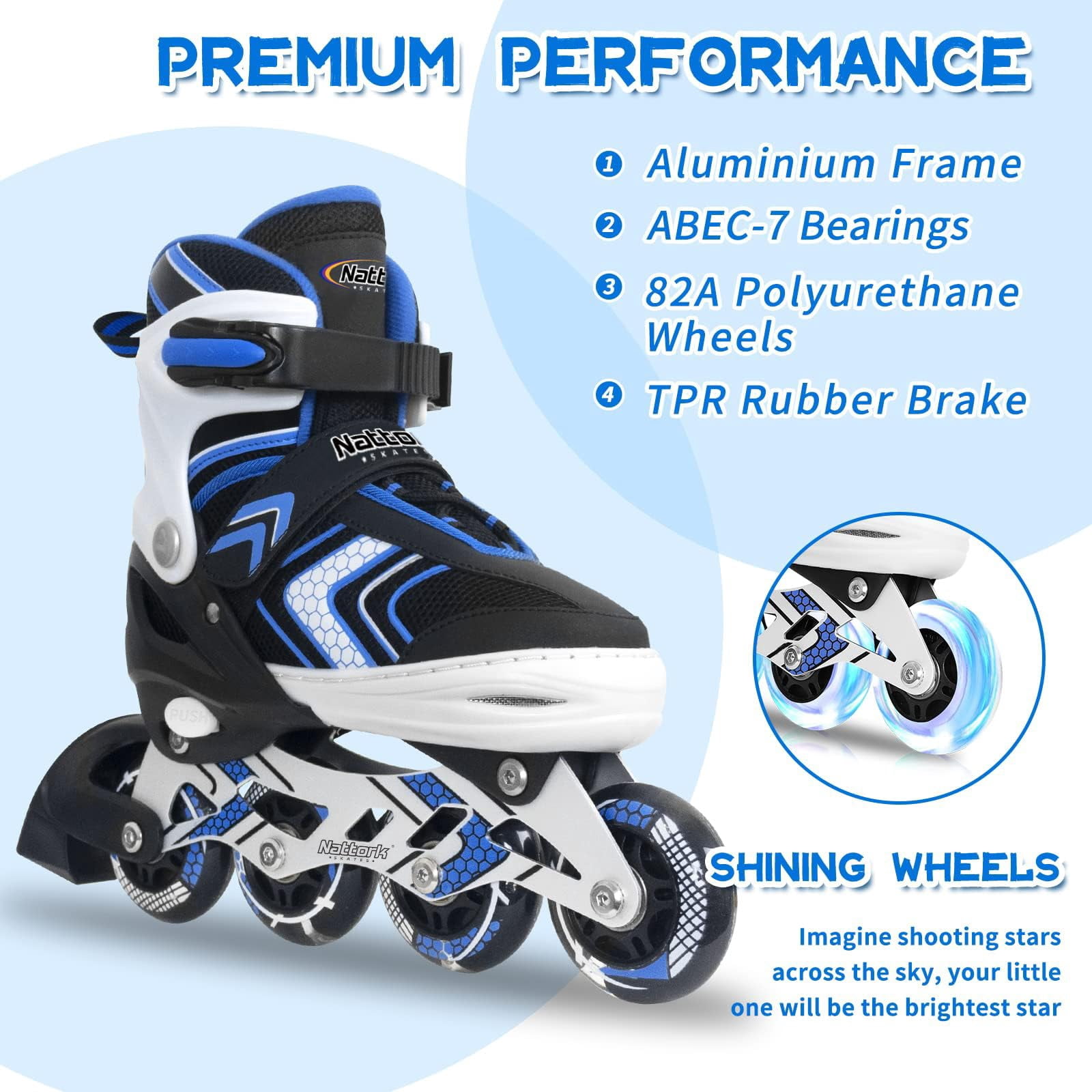 MammyGol Light Up Skates for Kids Girls Boys，Adjustable Inline Skates Youth Beginner Outdoor Blue 9-12