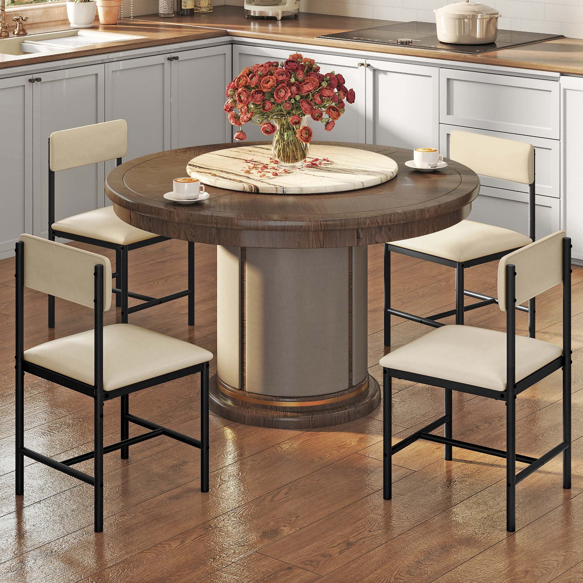 Dextrus Dining Chairs Set of 4, PU Upholstered ModernKitchen Chair for Dining Living Room, White