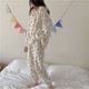 thumbnail image 5 of Conjunto de ropa de dormir de manga larga para mujer, conjunto de pijama informal holgado con puños elásticos en la parte delantera, estampado de oso azul M, 5 of 8