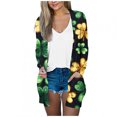 thumbnail image 2 of Cavosen Saint Patrick Day Open Front Cardigan for Women Green with Pocket Duster Shamrock Print Festival Cardigan Long Sleeve Lightweight Holiday Sweaters Vacation Outwear L, 2 of 5