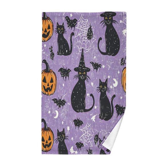Yayeee 100% Cotton Hand Towels for Bathroom 16" x 28" Soft Absorbent Kitchen Towel, Halloween Cats