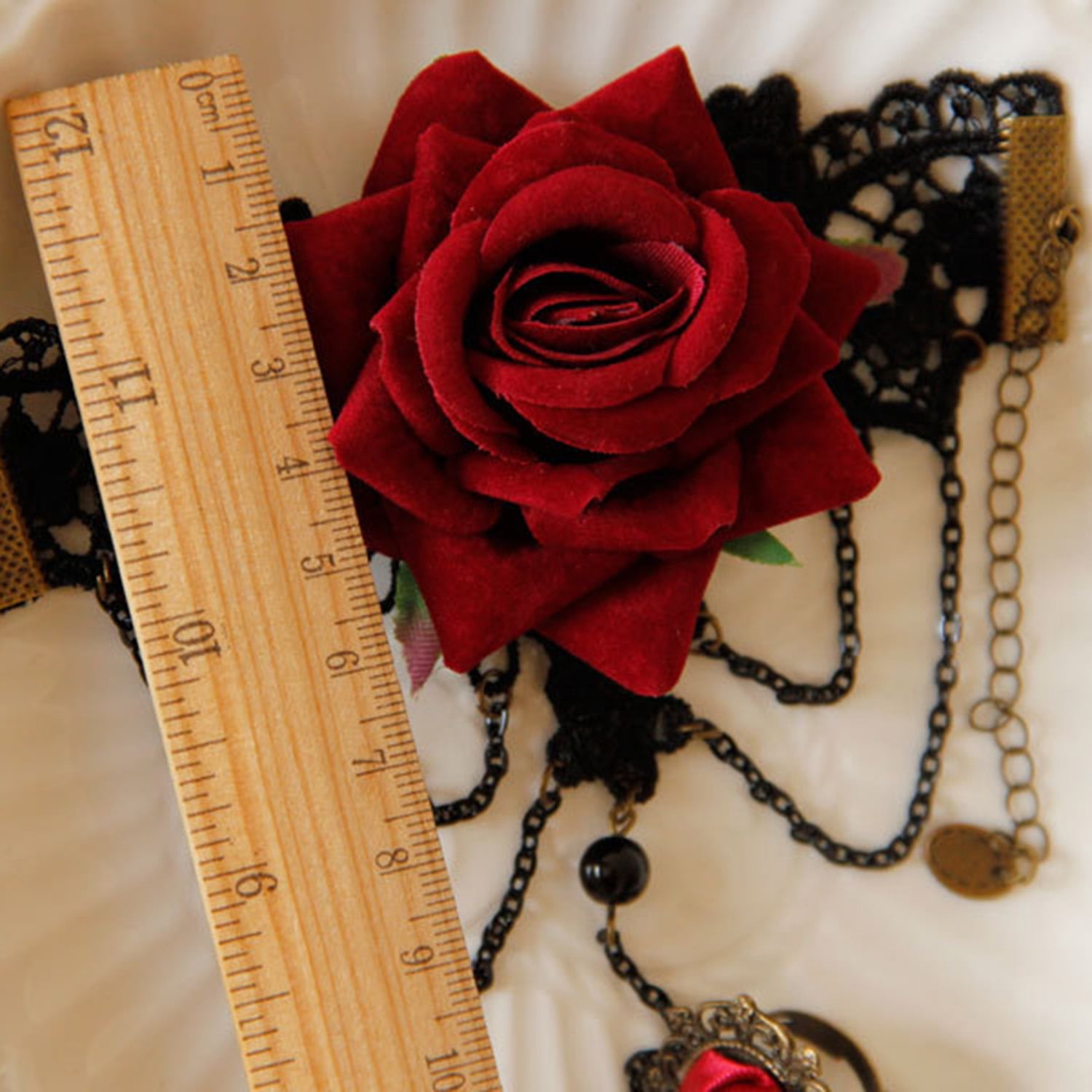 ACEDRE Gothic Rose Choker Necklace - Black Velvet Collar With Red Flower For Women, Halloween Vampire Costume