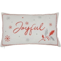 Embroidered "Joyful" Rectangular Christmas Throw Pillow - 19" - Red and White