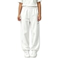 thumbnail image 3 of Xaqiouau Girls Cuffed Jogger Sweatpants Relaxed Fit Elastic Waist Kids Sport Pants with Zip Pocket Solid Color Casual Trousers Fall Winter School Activewear White 160, 3 of 6