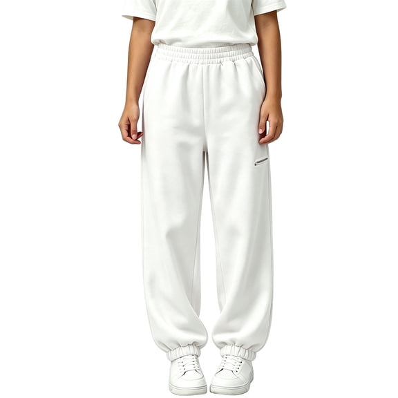 Klisyaur Children's Sweatpants Elastic High Waist Joggers Solid Color Winter Pants with Pockets Sizes 4-15