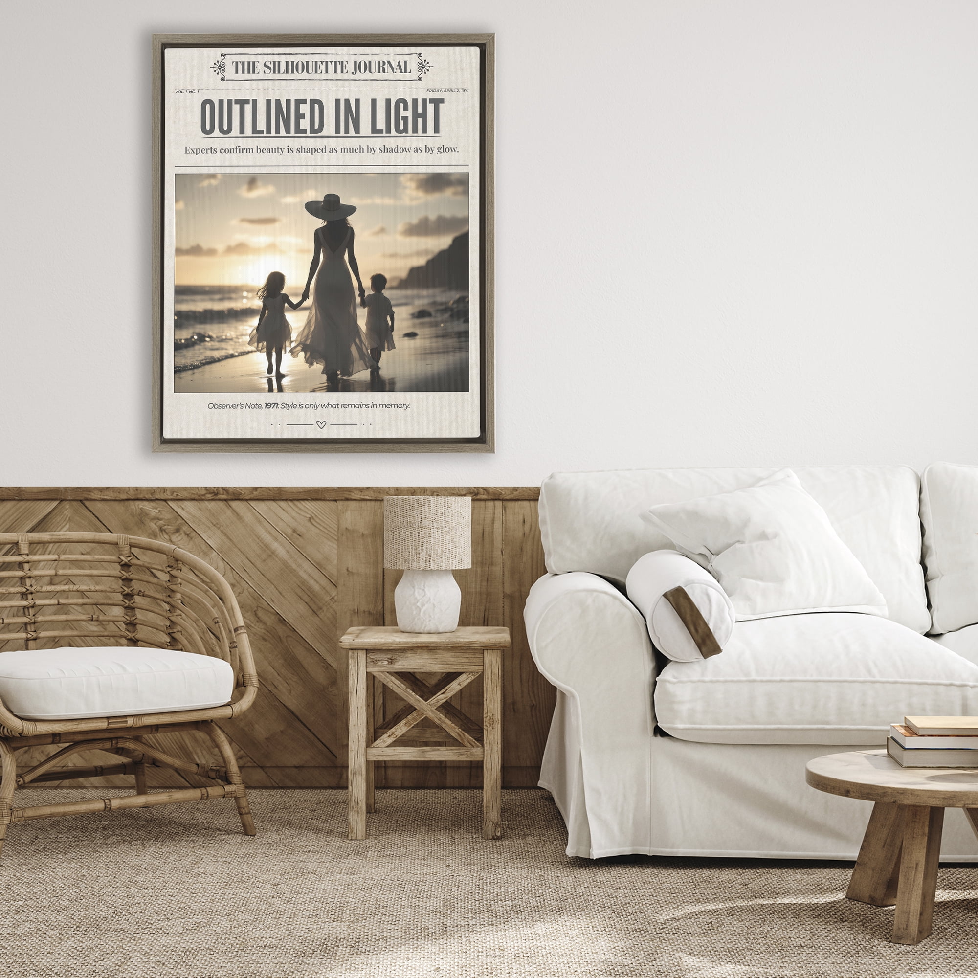 Stupell Industries Outlined In Light Newspaper Brown Framed Floater Canvas Wall Art, design by A Barefoot Stylist