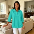 thumbnail image 6 of Womens Polo Shirts 3/4 Sleeve Golf Tops Collared Button Down Tee Womens Casual Business Golf Shirts Work Daily Tops 3-Buttons Soft Breathable Solid Color Turquoise 2XL, 6 of 8